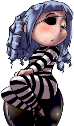 Illustrated girl with an eye patch and striped stockings