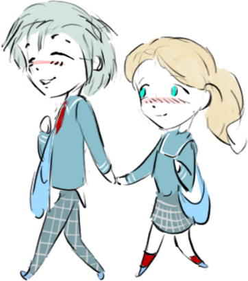 Illustration of two friends walking together