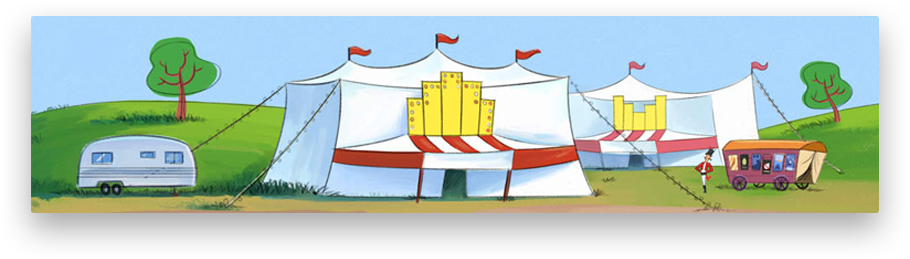 Illustration of circus tents in a field